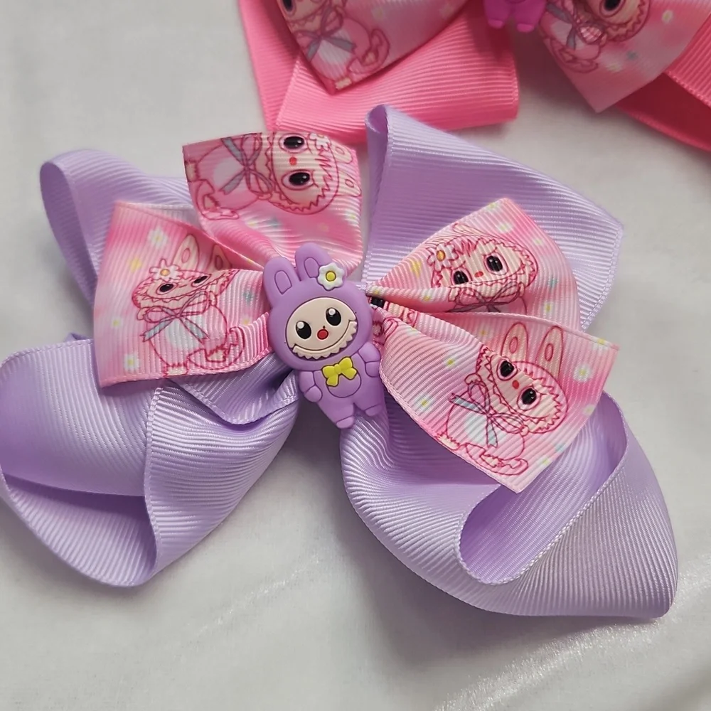 Girl's Set of 2 Labubu Monsters Hairbows Hair Accessories Clip On Cute Trendy